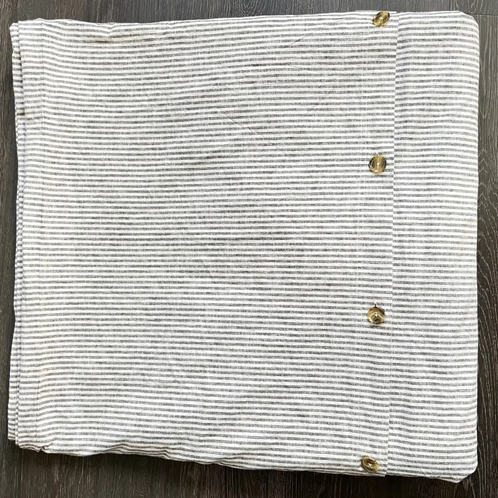 Pottery Barn Wheaton Stripe King Duvet Cover Gray White Linen Cotton Farmhouse